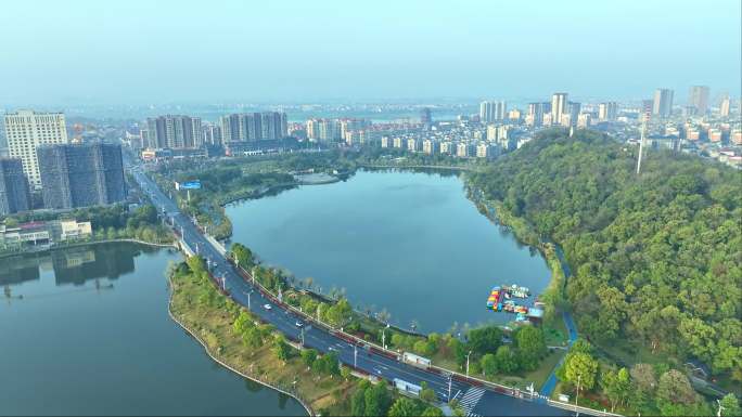 江西乐平市东湖公园航拍