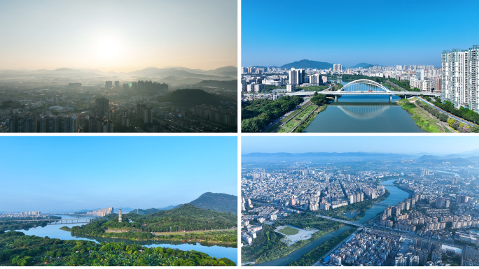 广州从化航拍+从化区夜景合集城市日出风景