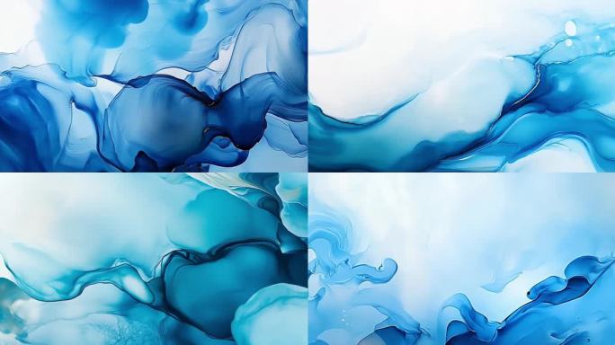 中国风泼墨  水墨流动蓝色意境