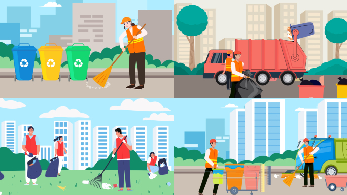 一组城市 卫生  扁平化场景AE模板