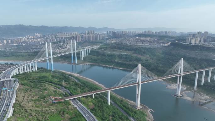蔡家嘉陵江大桥 蔡家轨道大桥航拍延时