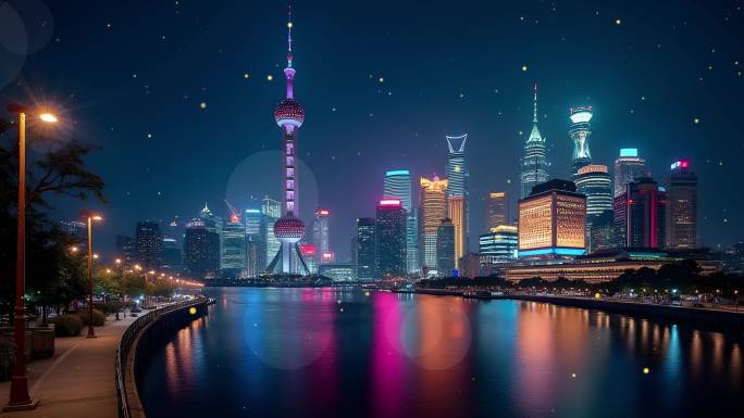 4k上海外滩夜景舞台背景