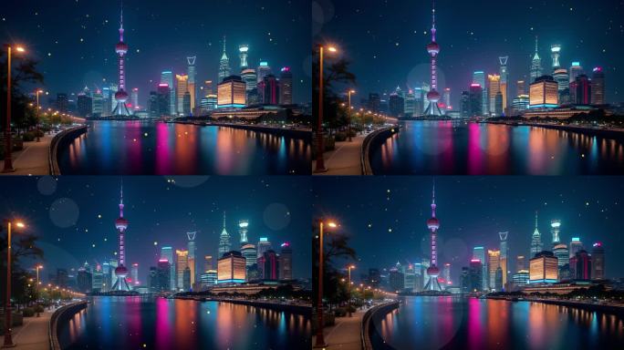 4k上海外滩夜景舞台背景