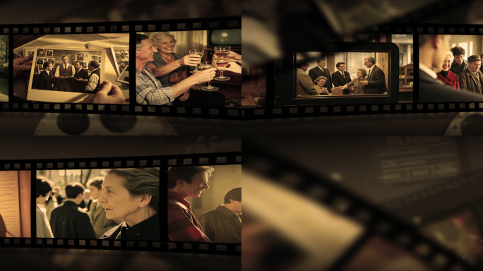超宽屏电影胶片老照片墙历史照片AE模板