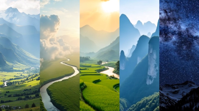 竖版航拍祖国大好河山自然风光壮丽美景日出