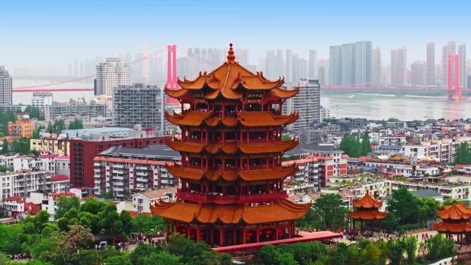 武汉市城市地标夜景航拍