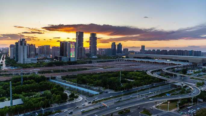 郑州高铁东站延时航拍 城市夜景与交通枢纽