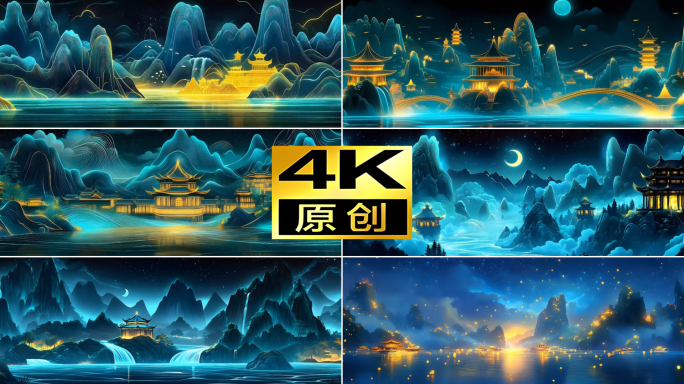 青绿山水 国风山水 古风舞蹈背景