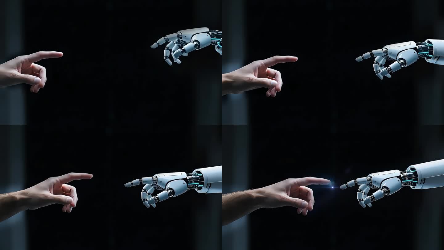 机器人和人手指相互触碰科技转场