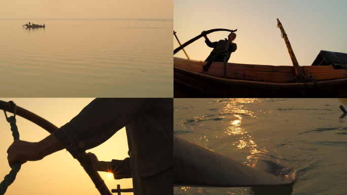 太湖 渔民 摇橹 渔船 渔夫