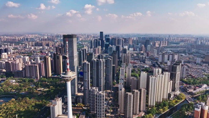 辽宁沈阳彩电塔青年大街城市高楼鸟瞰全景