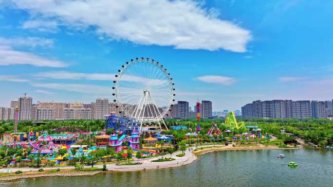 晋阳湖 欢乐世界 城市地标摩天轮 航拍
