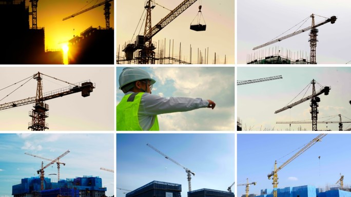 建筑工地延时城市建设工人施工