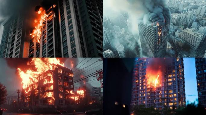 城市高楼火灾现场建筑物突发火灾