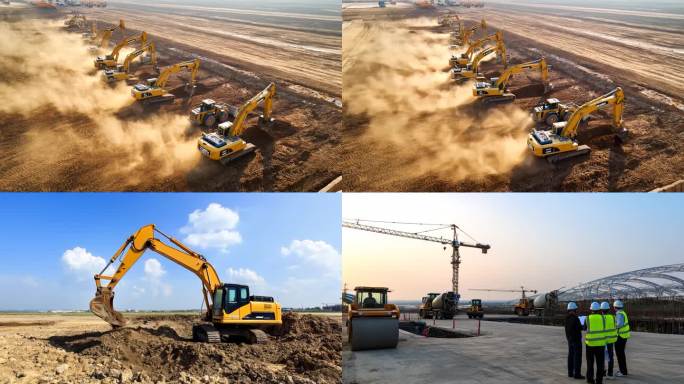 建筑工地施工景象 飞机场修建 基础建设