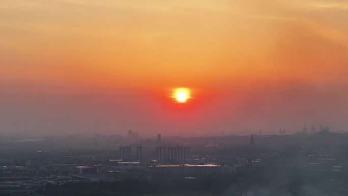 4K航拍城市落日—城市宣传片背景素材