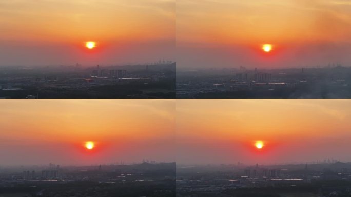 4K航拍城市落日—城市宣传片背景素材
