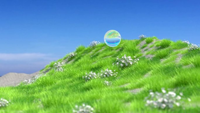 草地生长水晶球，产品动画未来科技生态畅想