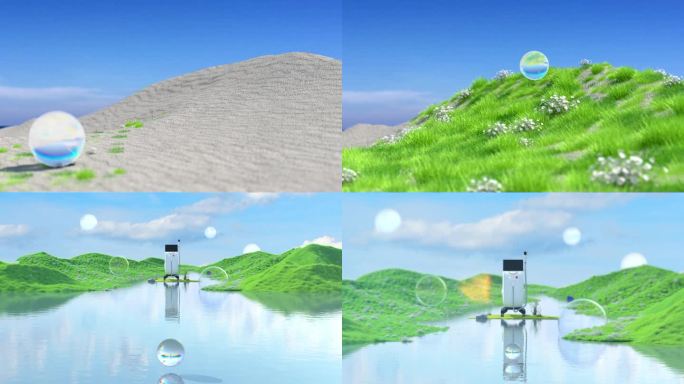 草地生长水晶球，产品动画未来科技生态畅想