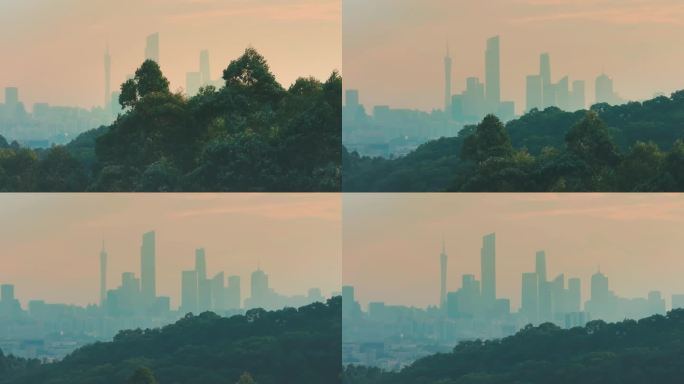 雾气笼罩下的广州城市天际线