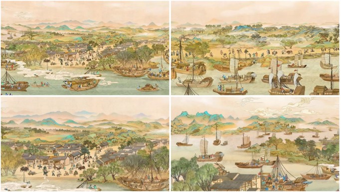 4K清明上河图京杭大运河江南水乡古风水运
