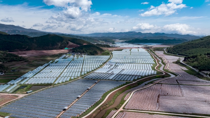 大凉山现代农业航拍延时农业科技大棚基地