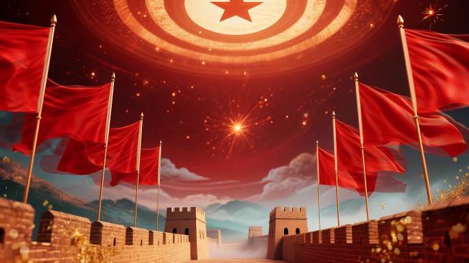 辉煌长城红旗飘扬 红色主旋律舞台背景