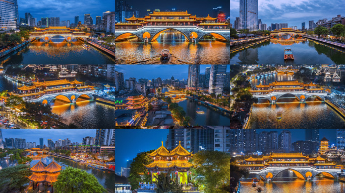 成都九眼桥夜景安顺廊桥航拍