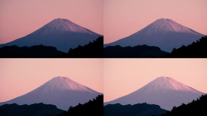 富士山黄昏时的延时摄影。