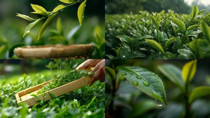 雨后茶园采摘茶 茶叶茶山茶艺茶园采茶