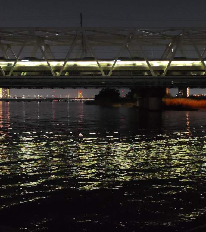 夜间列车驶过水面铁路桥声音视频竖版