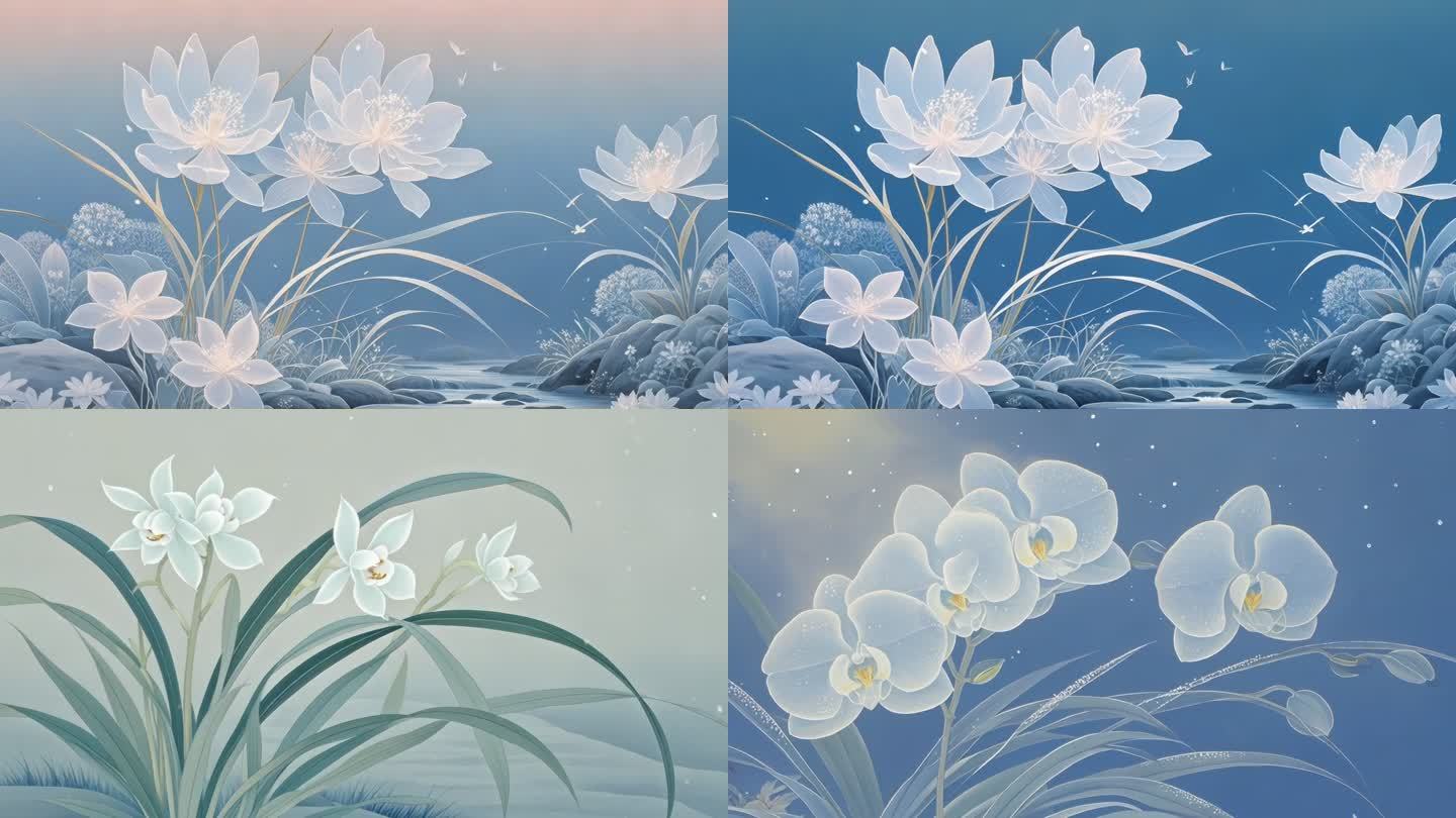 4k高清清新唯美兰花水墨意境视频素材