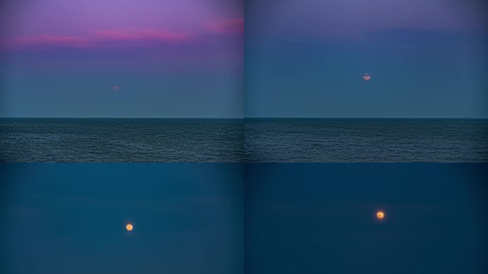 海上升明月夜景谧月夜月亮满月海景延时8K