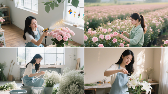 花艺师的日常鲜花创作清新治愈系花艺制作