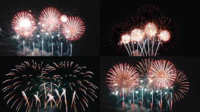 绚丽绽放的烟花庆典背景 夜空中的璀璨烟花