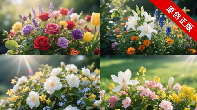 4K鲜花繁盛开春日花园母亲节花朵舞台背景