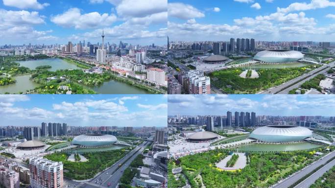 天津水上公园 城市风景航拍 绿地生态