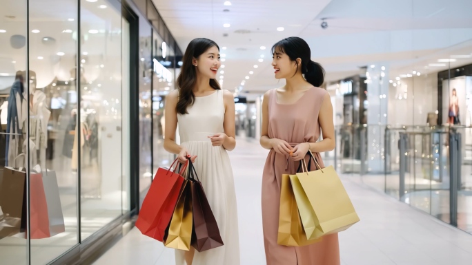 购物商场闺蜜情侣逛街购物休闲都市
