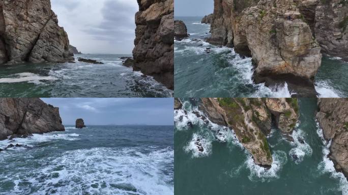 海岛礁石海岸风光 惊涛拍岸岩石嶙峋