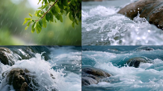 水流小溪河流下雨清澈溪流自然风光雨后森林