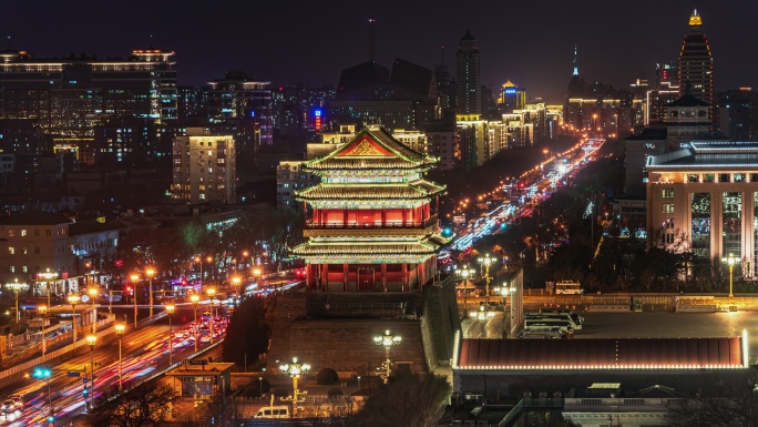 北京中轴线鼓楼夜晚延时素材空境