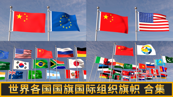 世界各国国旗G20一带一路旗帜飘扬合集