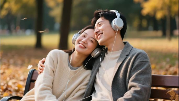 情侣秋日公园浪漫时光