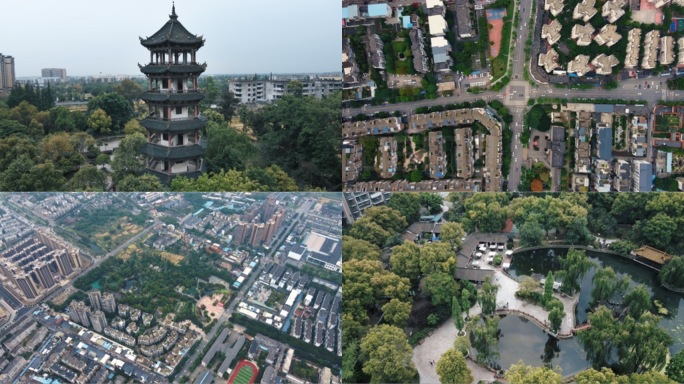 城市古塔公园景观航拍_德阳什邡_竹溪公园