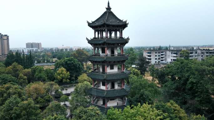 城市古塔公园景观航拍_德阳什邡_竹溪公园
