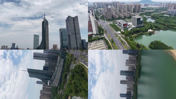 航拍天鹅湖安徽广电新中心-4k