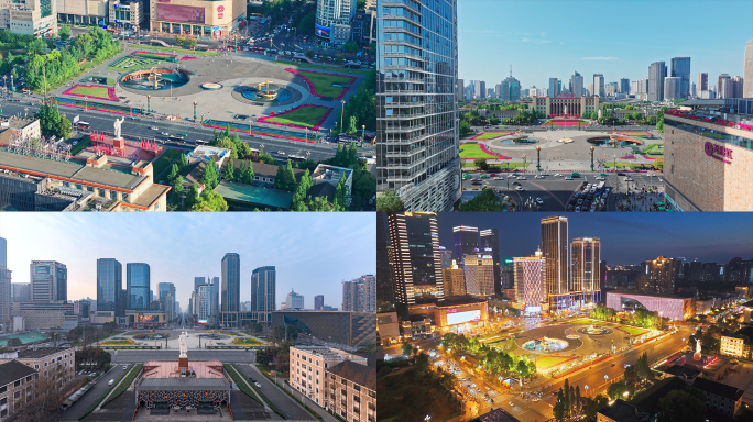 成都地标天府广场航拍延时