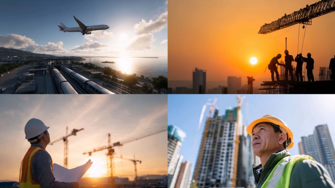 城市建设发展建筑工人劳动建筑工地延时
