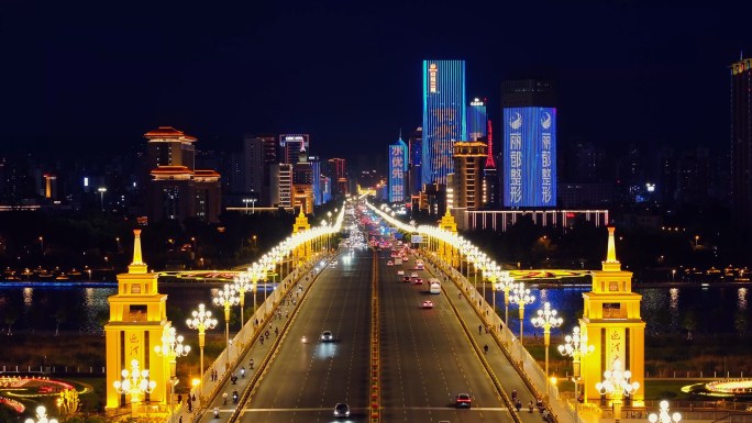 太原城市夜景 迎泽街 漪汾桥夜景