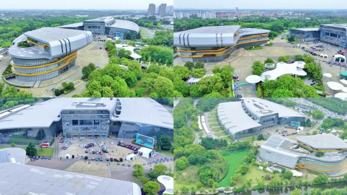 现代建筑汽车展览馆与绿地景观